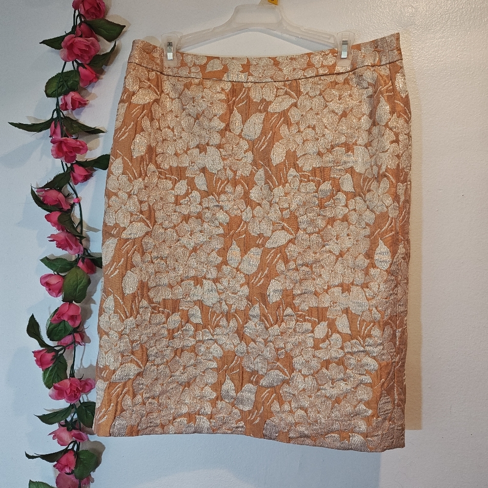 Talbots Orange and Cream Floral Pencil Skirt